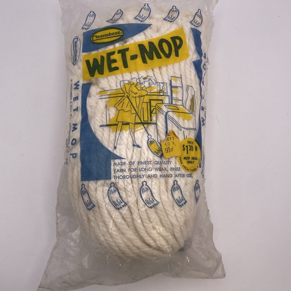 Vtg Wet Mop Finest Quality Yarn Replacement Head Screw Threaded USA Cleansbest